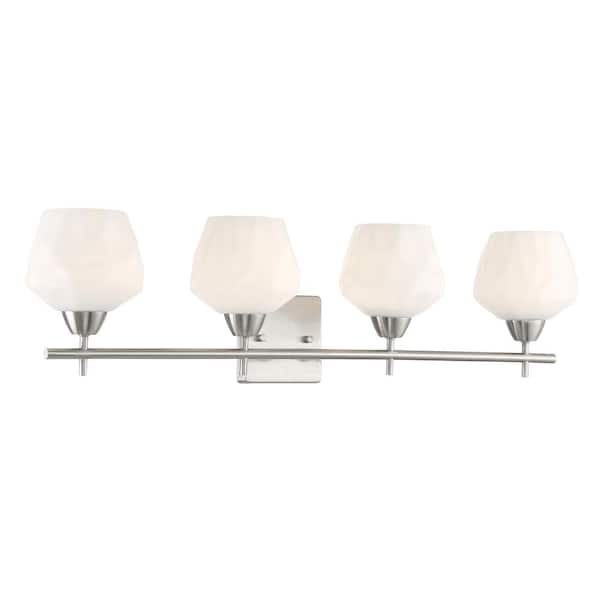 Minka Lavery Camrin 31 in. 4-Light Brushed Nickel Vanity Light with White Glass Shades