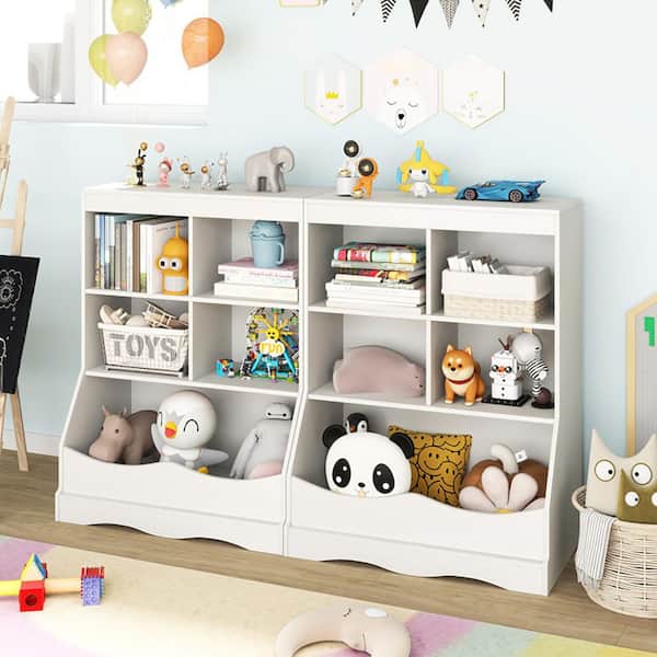 3-Tier White Children's Multi-Functional Durable Bookcase Toy Storage Bin Floor Cabinet