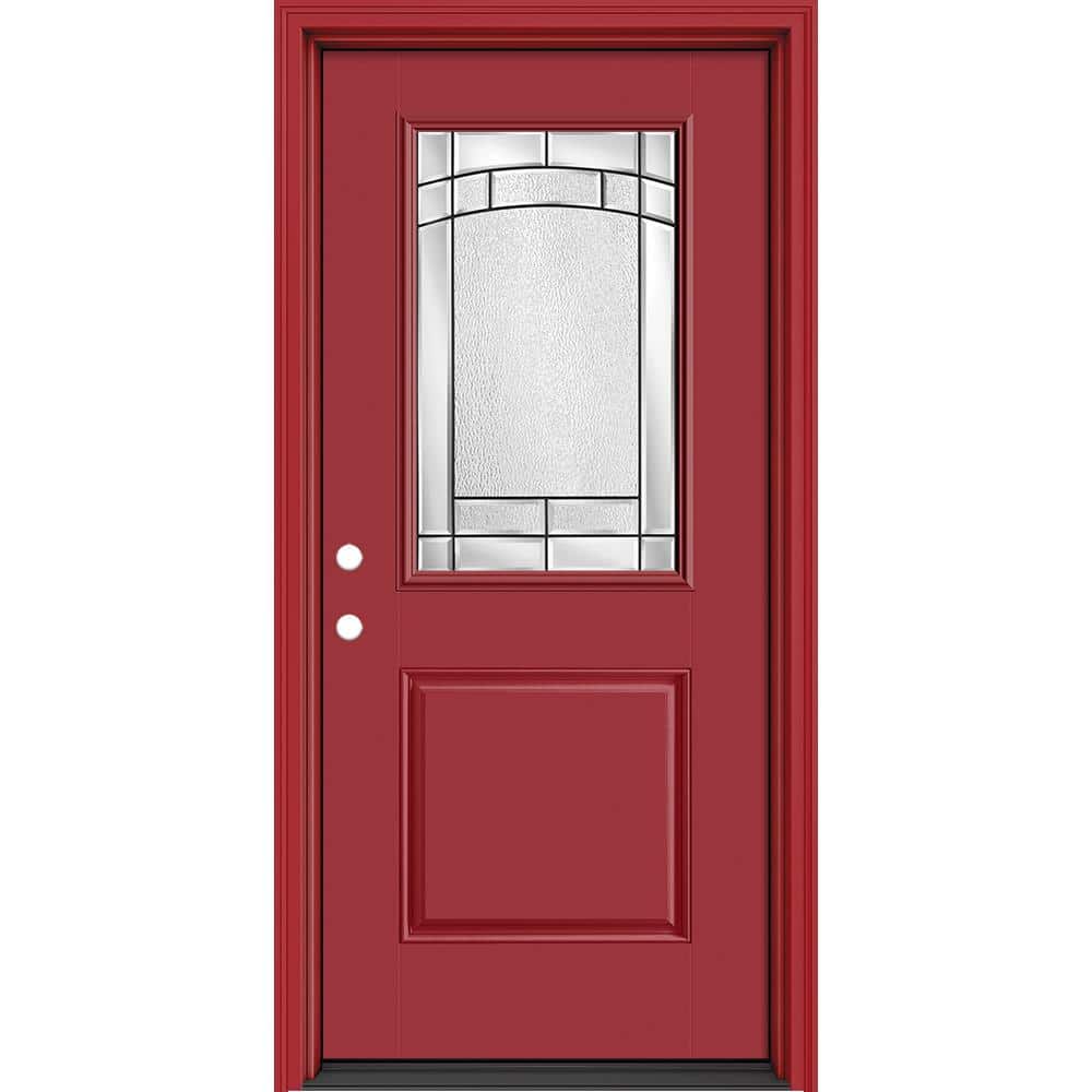 Performance Door System 36 in. x 80 in. 1/2 Lite Element Right-Hand Inswing Red Smooth Fiberglass Prehung Front Door price history on PriceWatchPro
