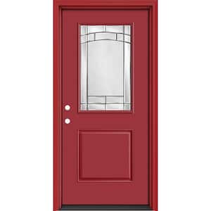 Performance Door System 36 in. x 80 in. 1/2 Lite Element Right-Hand Inswing Red Smooth Fiberglass Prehung Front Door