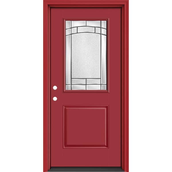 Masonite Performance Door System 36 in. x 80 in. 1/2 Lite Element Right-Hand Inswing Red Smooth Fiberglass Prehung Front Door