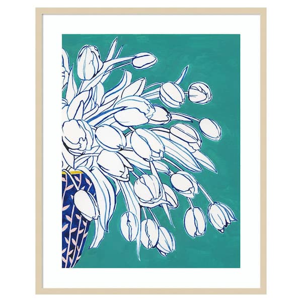 Amanti Art Turquoise Tulip Bouquet II by Grace Popp 33 in. W x 41 in. H. Wood Framed Wall Art Print Framed in Brown