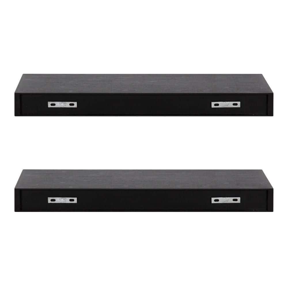 Havlock Black Solid Wood Floating Wall Shelves, Set of 2