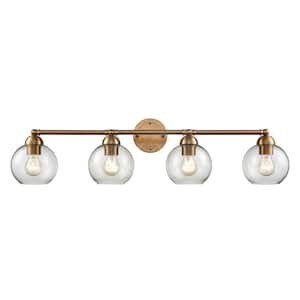Azure 35 in. W 4-Light Satin Gold Vanity Light with Glass Shades
