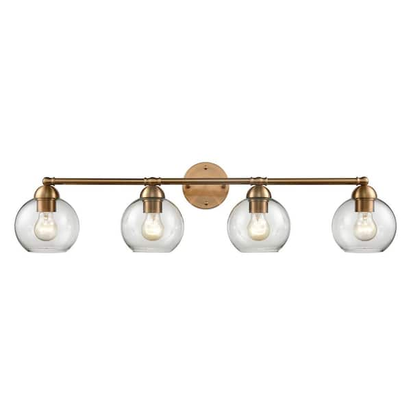 Titan Lighting Azure 35 in. W 4-Light Satin Gold Vanity Light with Glass Shades