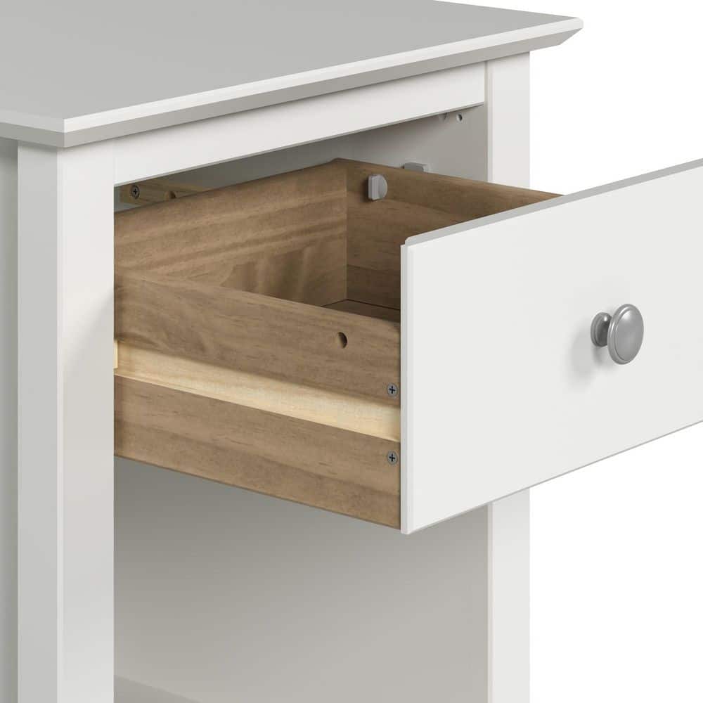 Rectangle 16.93 in. W 1-Drawer Wood End Table/Nightstand in White - thumbnail 6