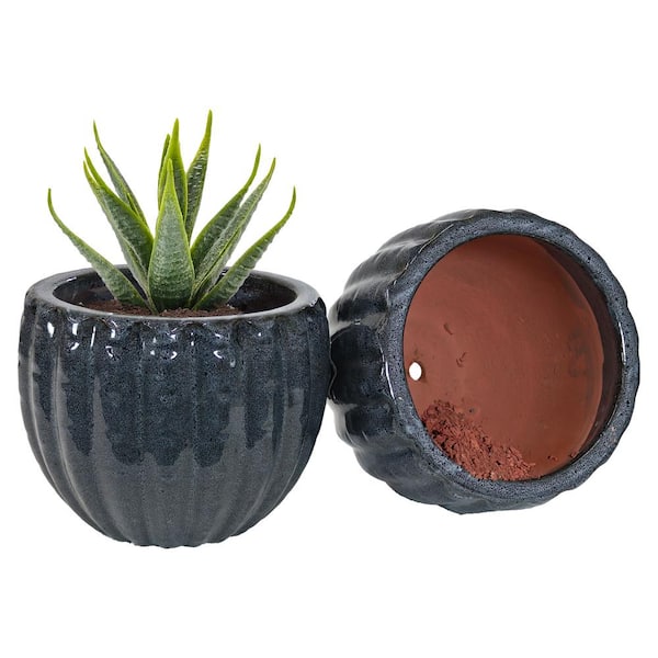 Sunnydaze 10 in. Fluted Glazed Ceramic Planter - Black Mist Sunnydaze 10 in. Fluted Glazed Ceramic Planter - Black Mist