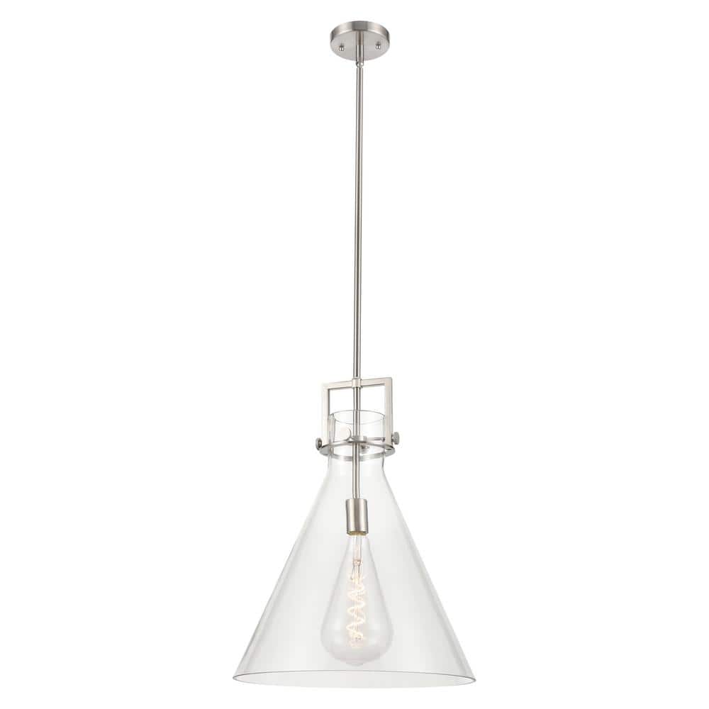 Newton Cone 100-Watt 1-Light Satin Nickel Shaded Mini Pendant Light with Clear Glass Shade price history on PriceWatchPro