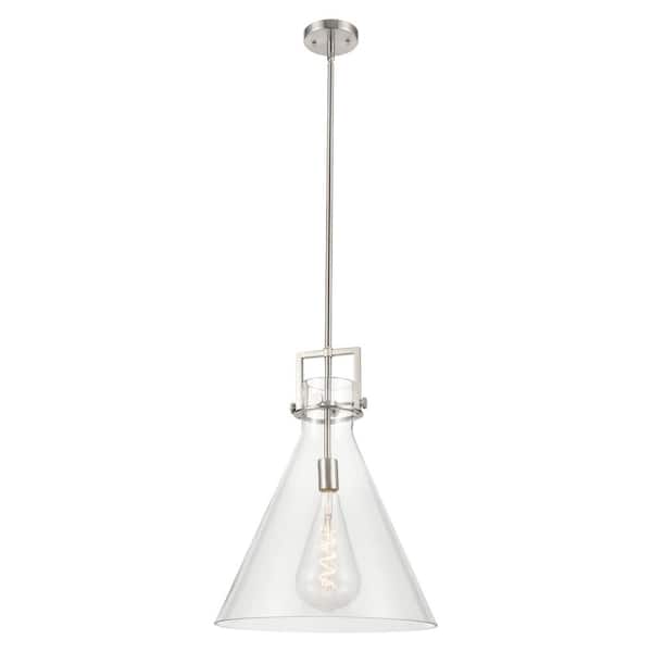 Newton Cone 100-Watt 1-Light Satin Nickel Shaded Mini Pendant Light with Clear Glass Shade