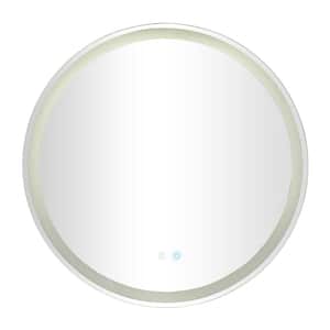 32 in. x 32 in. Round Framed Silver Anti Fog Mirror with LED Light