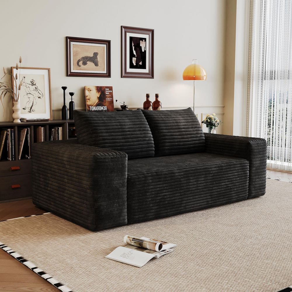 Kyler Modern 63.04 in. Square Arms Corduroy Cotton Upholstered Rectangle Compressed Sofa in Black price history on PriceWatchPro