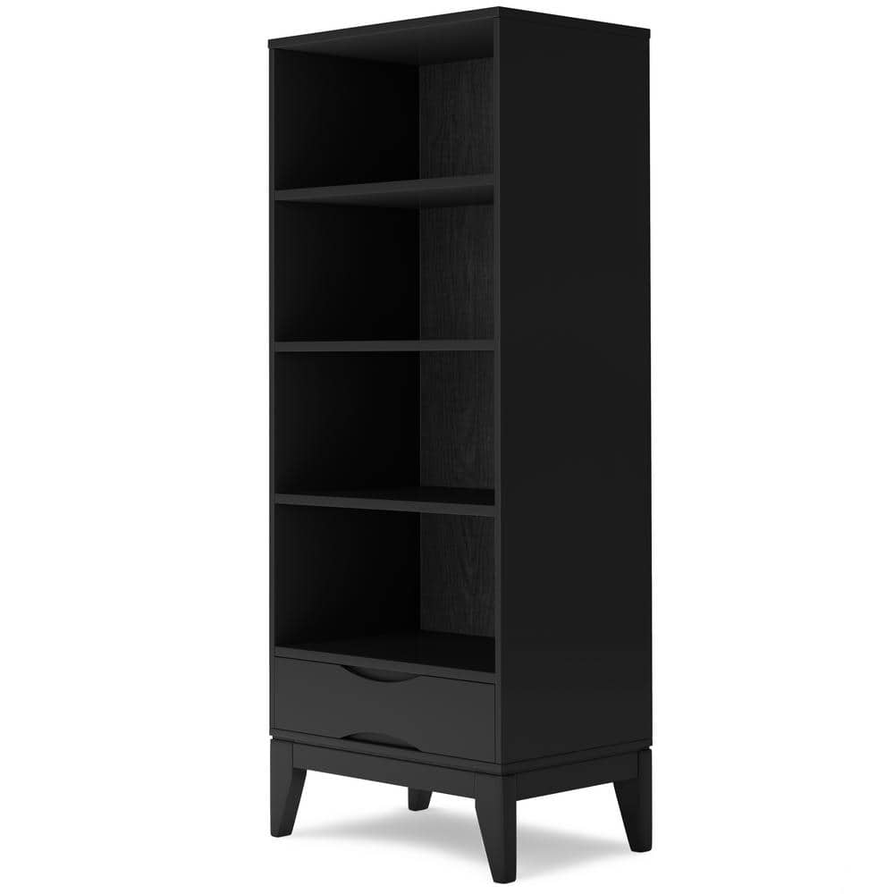 Harper Black Solid Hardwood Adjustable Mid Century Modern Bookcase
