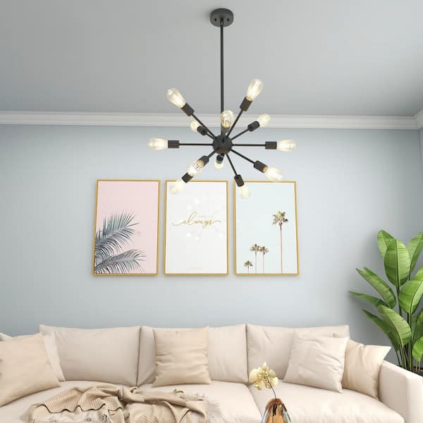 12-Light Matte Black Sputnik Sphere Chandelier without Shade
