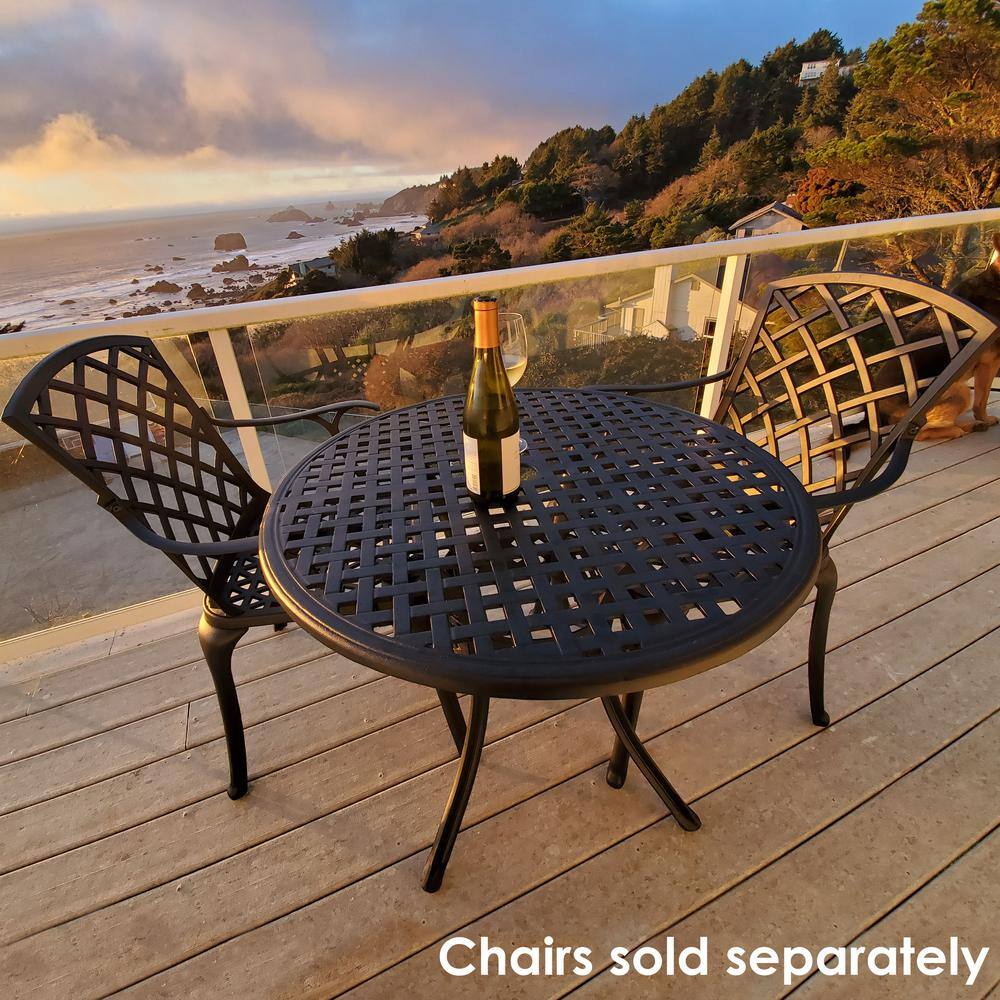 Black Round Cast Aluminum Outdoor Patio Dining Table with Umbrella Hole