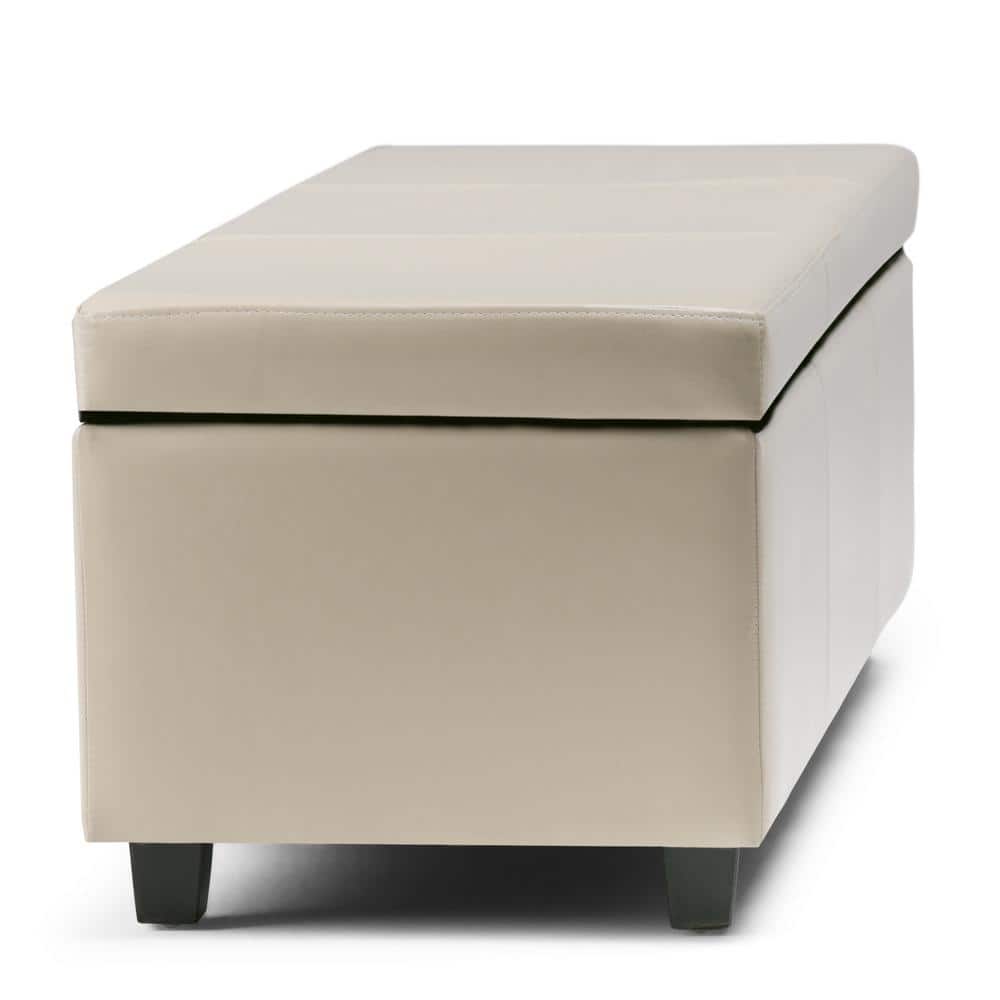 Satin Cream Vegan Faux Leather 48" Rectangular Storage Ottoman
