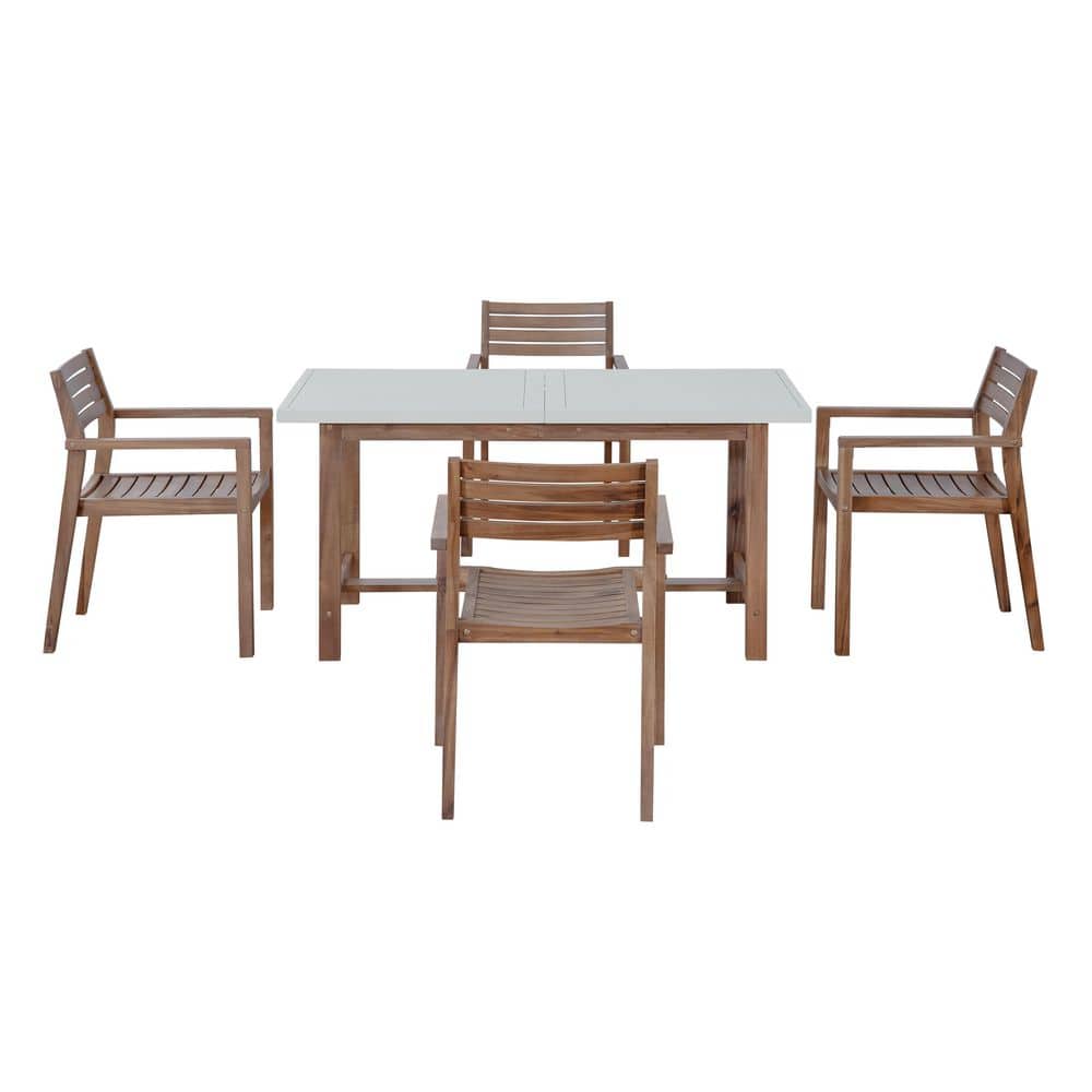5-Piece Light Brown Acacia Wood Outdoor Dining Set with Umbrella Hole for Garden & Backyard price history on PriceWatchPro