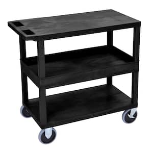 EC 35.25 in. W x 18 in. D x 35.5 in. H Utility Cart with 2-Flat 1-Tub Shelf with 5 in. Casters in Black