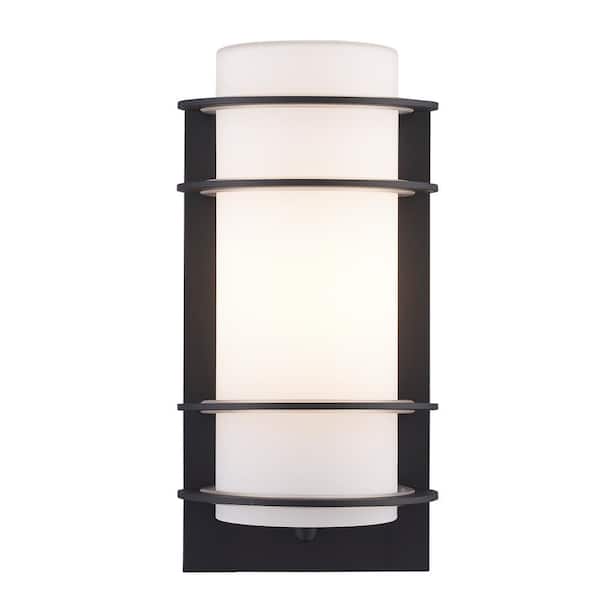 Bel Air Lighting Zephyr 11 in. 1-Light Black Cylinder Outdoor Wall Light Fixture with Frosted Glass