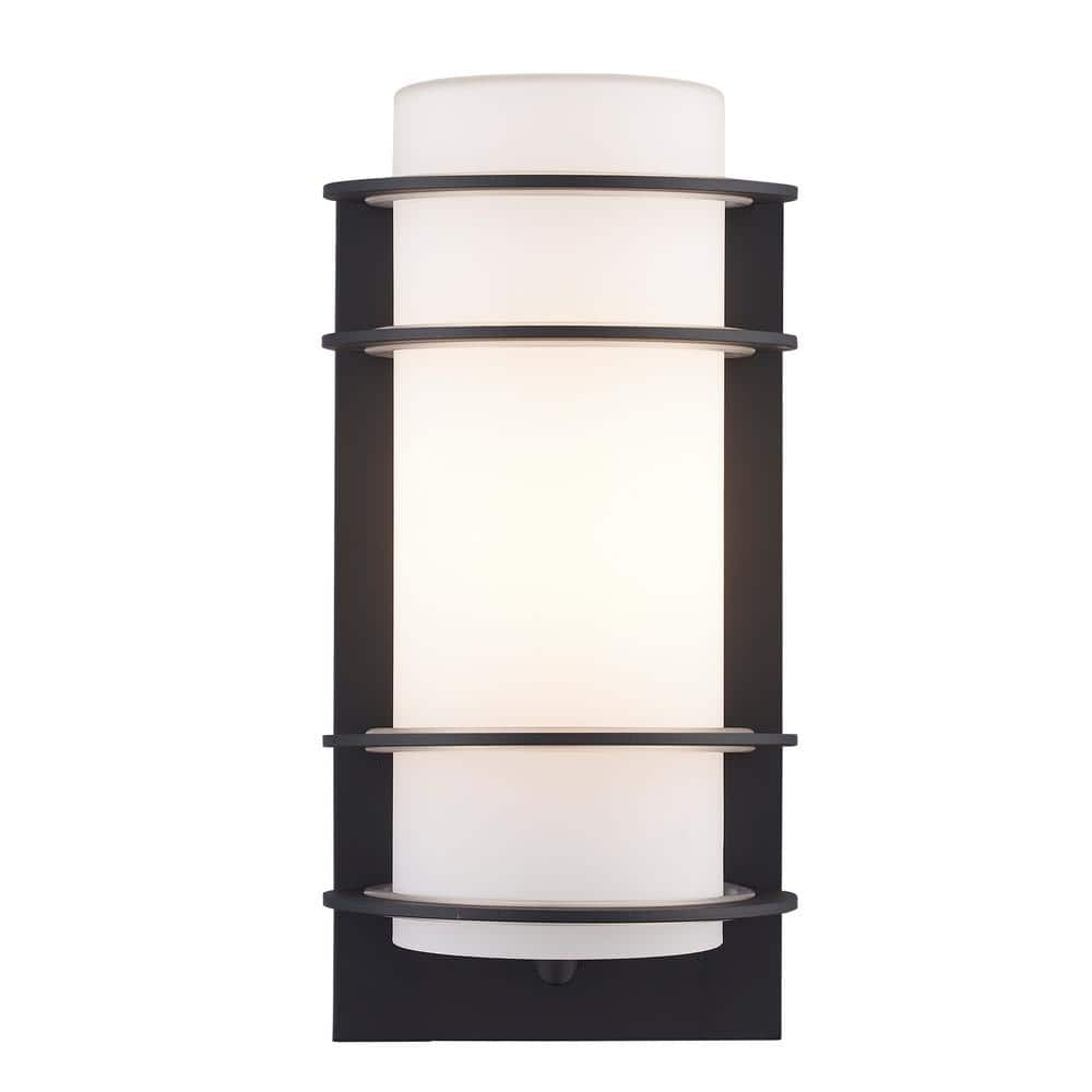 UPC 736916619134 product image for Zephyr 11 in. 1-Light Black Cylinder Outdoor Wall Light Fixture with Frosted Gla | upcitemdb.com