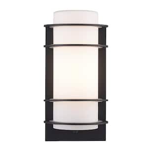 Zephyr 11 in. 1-Light Black Cylinder Outdoor Wall Light Fixture with Frosted Glass