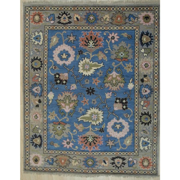 Blue 8 ft. x 10 ft. Hand Knotted Wool Traditional Colorful Mahal Classic Rug Area Rug