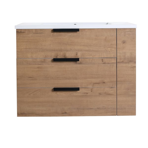30 in. Wall-Mounted Single Oak Bath Vanity with White Resin Top Assembled
