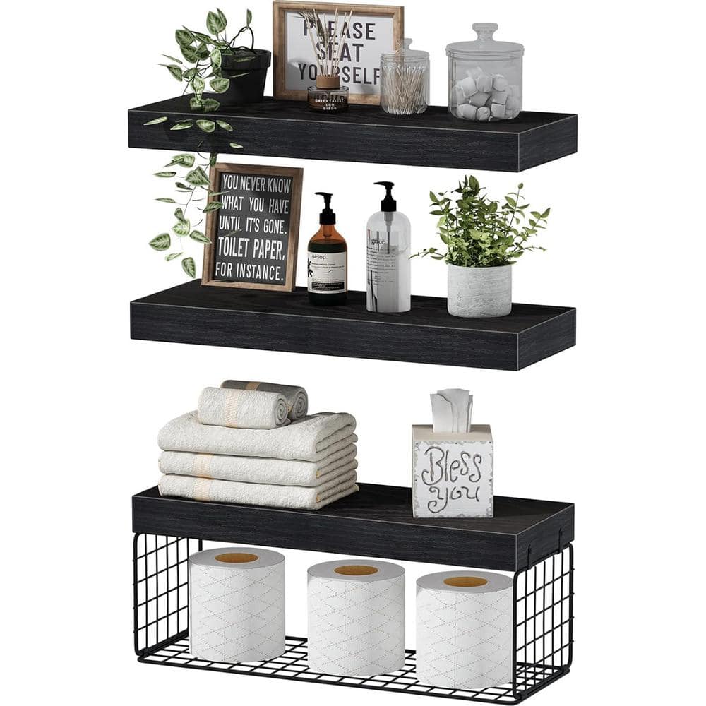 15.7 in. W x 6.7 in. D Black Bathroom Shelves Decorative Wall Shelf (Set of