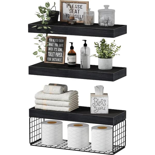 15.7 in. W x 6.7 in. D Black Bathroom Shelves Decorative Wall Shelf (Set of 3)