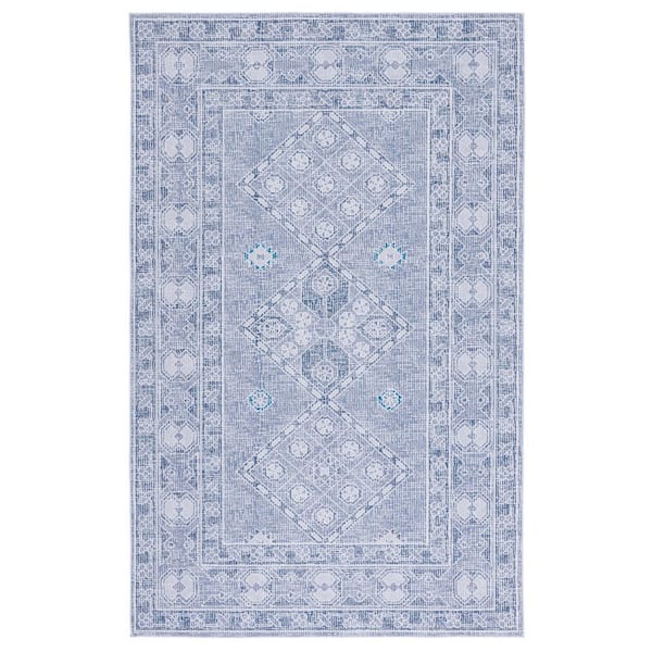 SAFAVIEH Tuscon Gray/Ivory 8 ft. x 10 ft. Machine Washable Geometric Border Area Rug