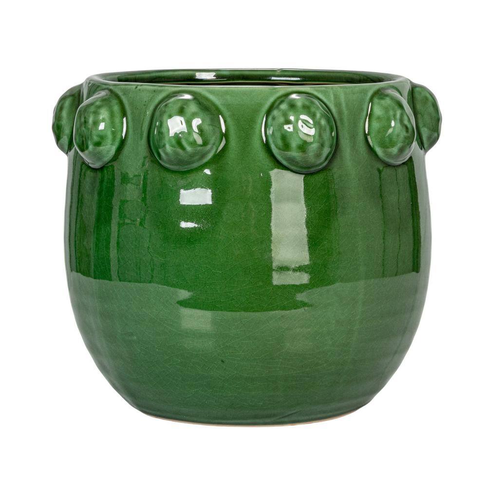 Green Terra-Cotta Planter with Raised Dots, 10.5"