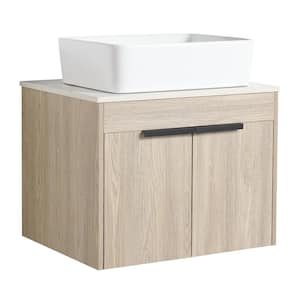 23.60 in. W x 18.90 in. D x 23.60 in. H Floating Wall-Mounted Bath Vanity in White Oak with Ceramic Top