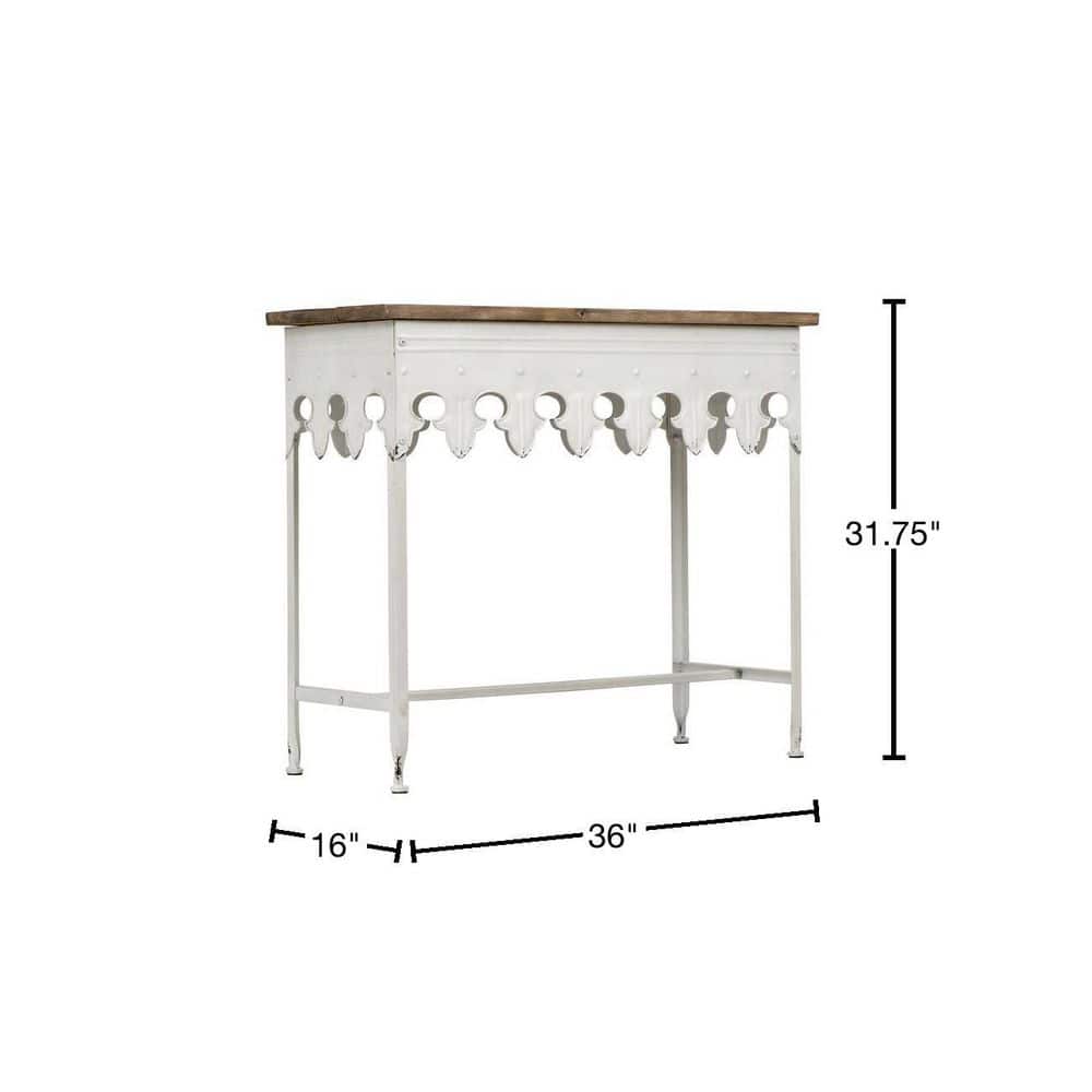 Distressed White Metal Console Table with Wood Top
