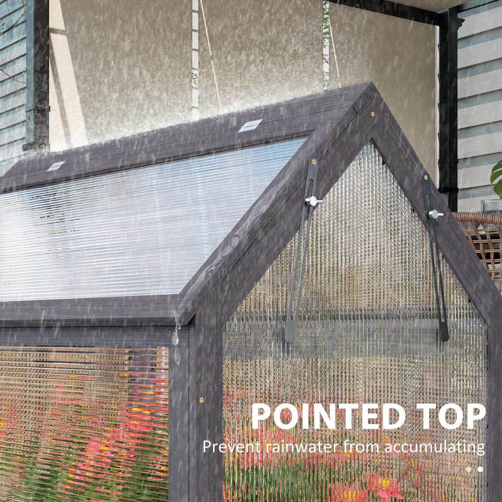 Gray Fir Wood Raised Garden Bed with Polycarbonate Greenhouse