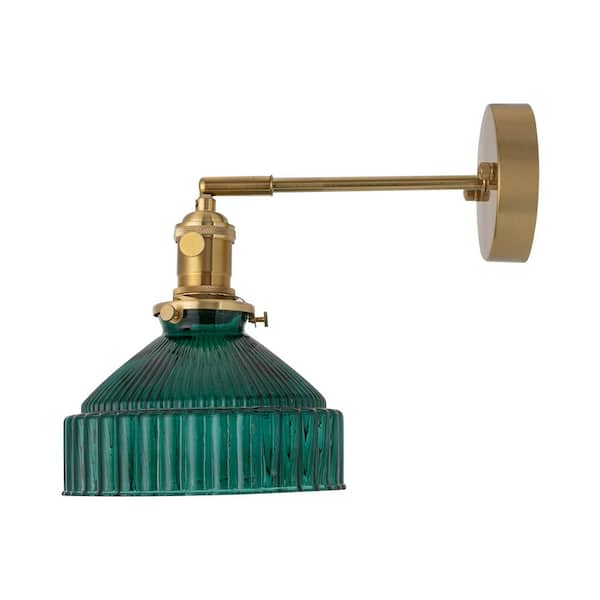 OUKANING 7.08 in. 1-Light Gold Modern Wall Light Wall Sconce with Dark Green Glass Shade for Bedroom Living Room No Bulb Included