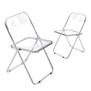 Modern Acrylic Stackable, Plastic Folding Dining Room Armless Home Comfortable Event Chair, Clear, Set of 2