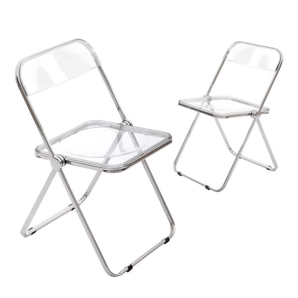Unbranded Modern Acrylic Stackable, Plastic Folding Dining Room Armless Home Comfortable Event Chair, Clear, Set of 2