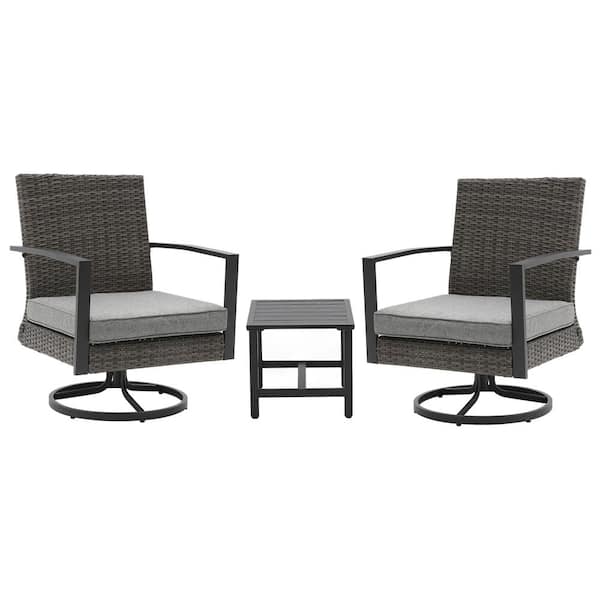 3-Piece Aluminum Outdoor Bistro Set with Gray Cushions