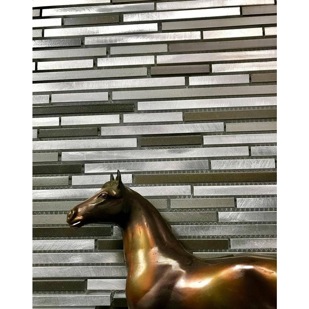 Gray Brushed Aluminum 12x16 Metal Mosaic Tile