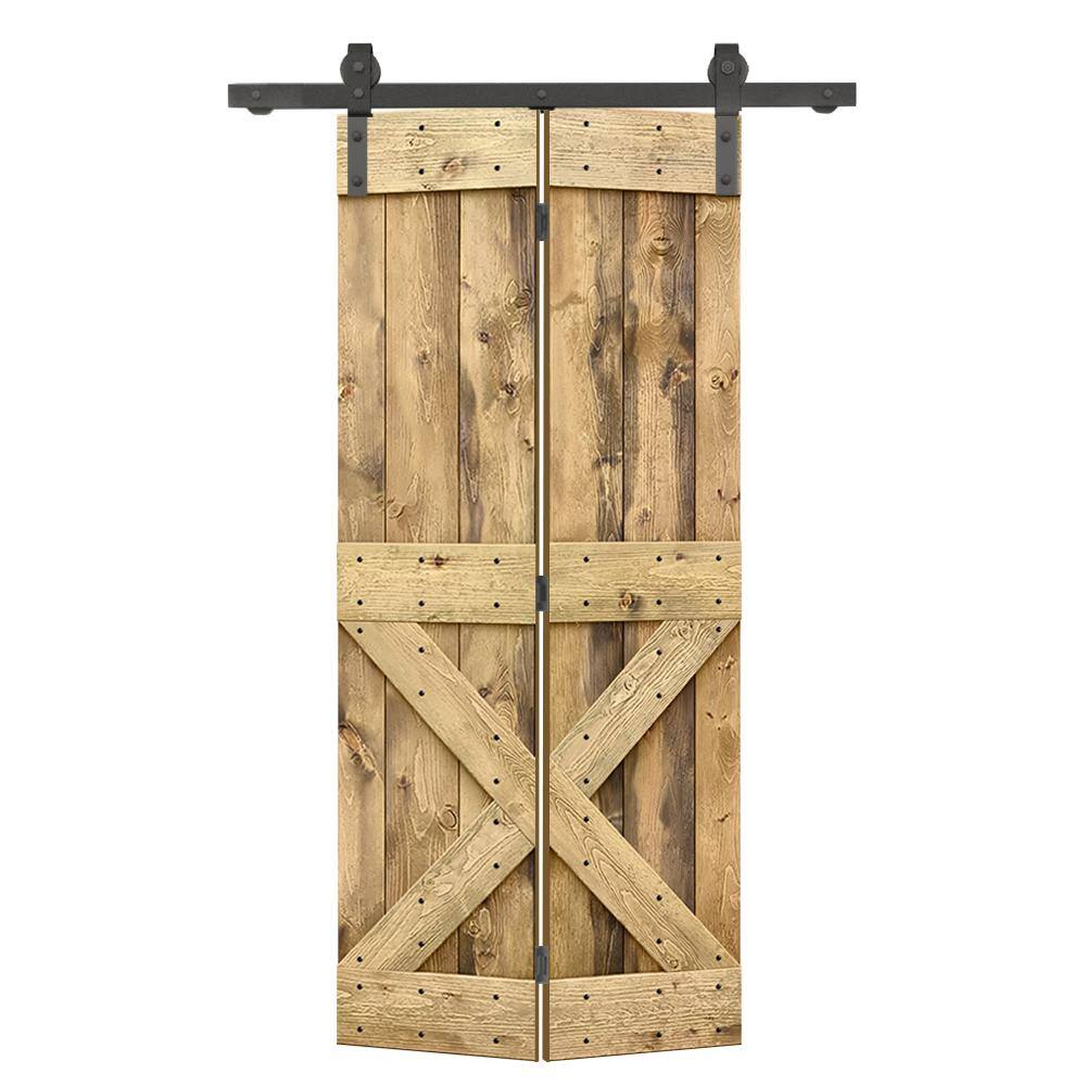 26 in. x 84 in. Mini X Series Weather Oak Stained DIY Wood Bi-Fold Barn Door with Sliding Hardware Kit price history on PriceWatchPro