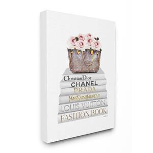 ''Fashion Designer Pink Flower Purse Bookstack White Watercolor'' by Amanda Greenwood Canvas Wall Art 30 in. x 24 in.