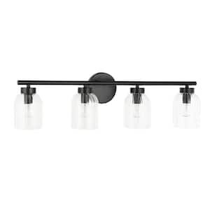 Vienna 29 in. 4-Light Matte Black Vanity Light with Clear Glass Shade