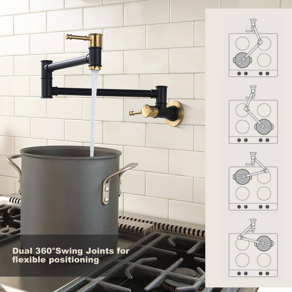 Black and Gold Brass Wall Mount Folding Pot Filler Faucet