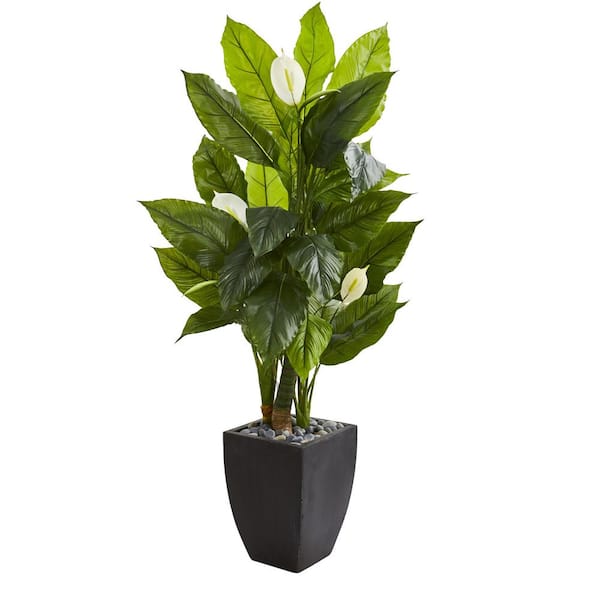 Nearly Natural Indoor 63 Spathiphyllum Artificial Plant in Black Planter