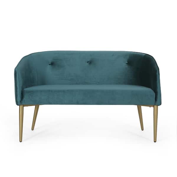 Noble House Brayer 49.5 in. Teal and Gold Modern Glam Tufted Velvet 2-Seat Loveseat