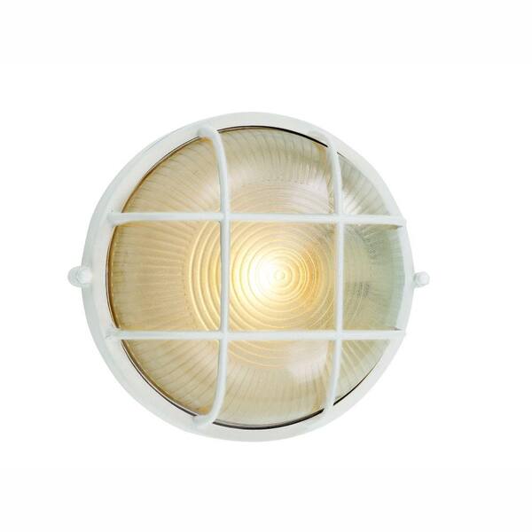 Bel Air Lighting Energy Saving Bulkhead 1-Light Outdoor White Wall or Ceiling Mounted Fixture with Frosted Glass