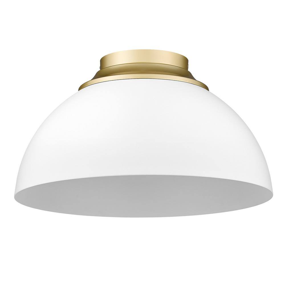 Olympic Gold and Matte White Metal Bowl Flush Mount Light
