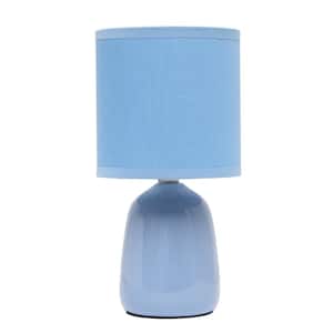 10.04 in. Sky Blue Tall Traditional Ceramic Thimble Base Bedside Table Desk Lamp with Matching Fabric Shade