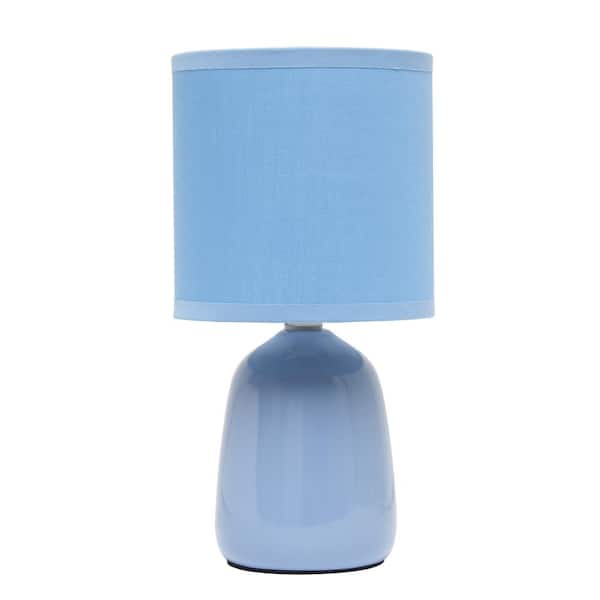Simple Designs 10.04 in. Sky Blue Tall Traditional Ceramic Thimble Base Bedside Table Desk Lamp with Matching Fabric Shade