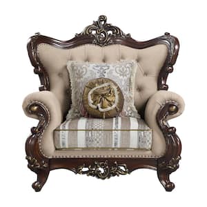 Ragnar Light Brown Linen and Cherry Frame Chair with 2 Pillows