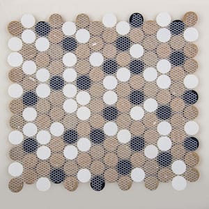 Polka Pixel Tan, White, Brown, Gray 11-5/8 in. x 12-7/8 in. Textured Round Glass Mosaic Tile (5.2 sq. ft./Case)